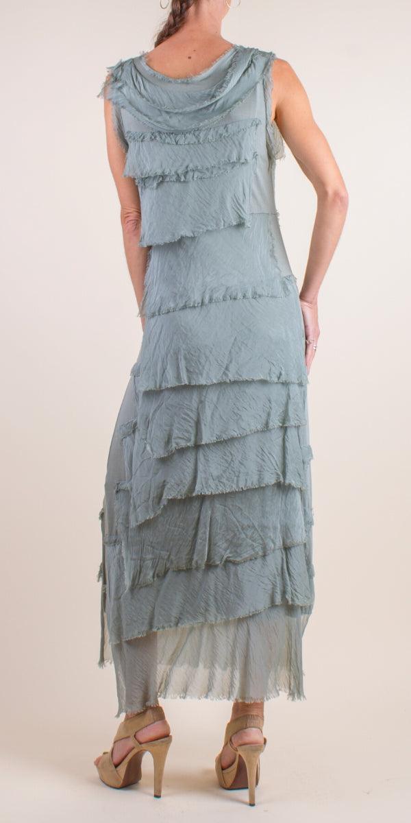 Silk Layered Ruffle Maxi Dress – Made in Italy