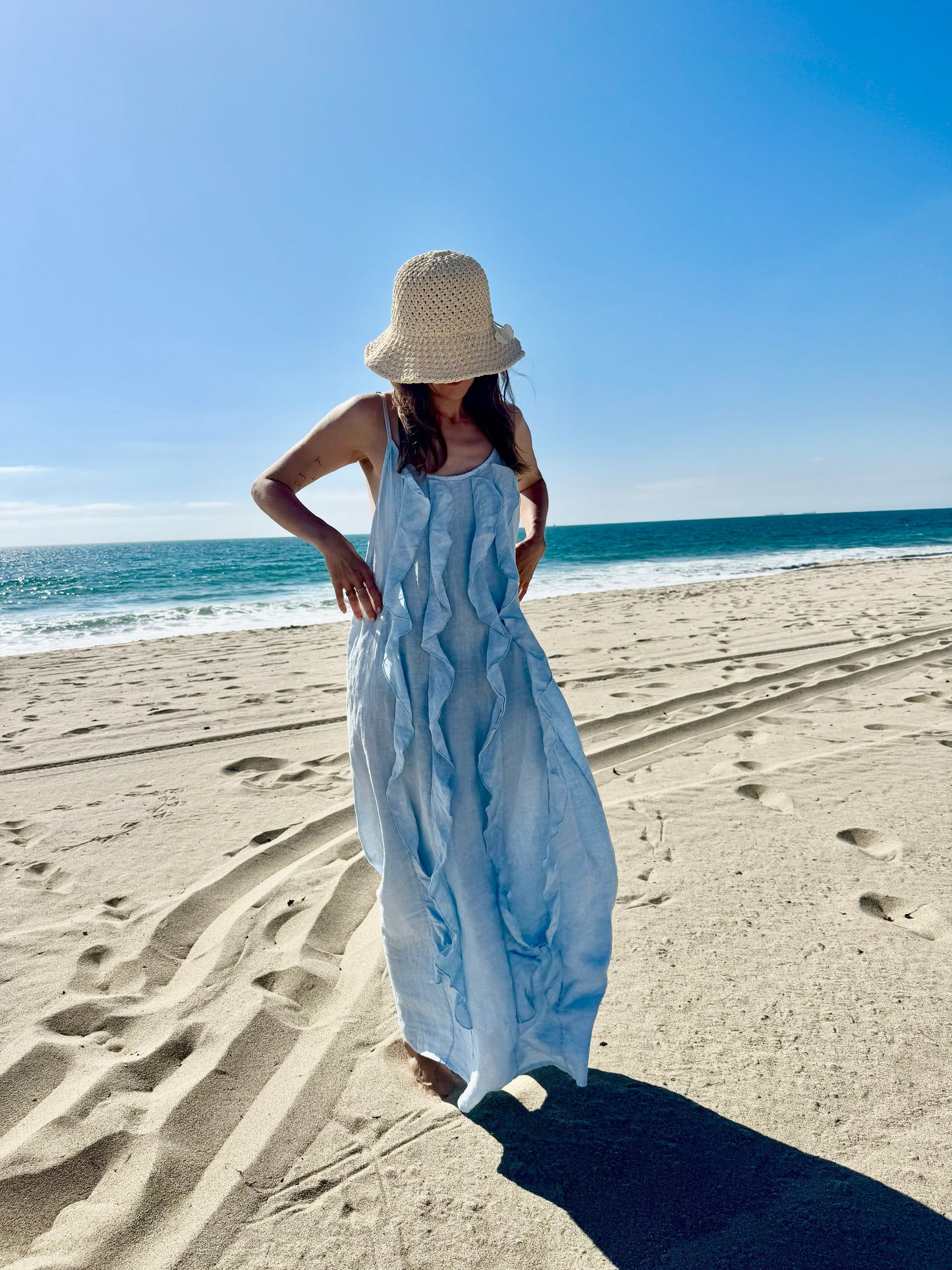 Linen Ruffle Maxi Dress – Boho Beach Dress | Lightweight Summer Linen Dress