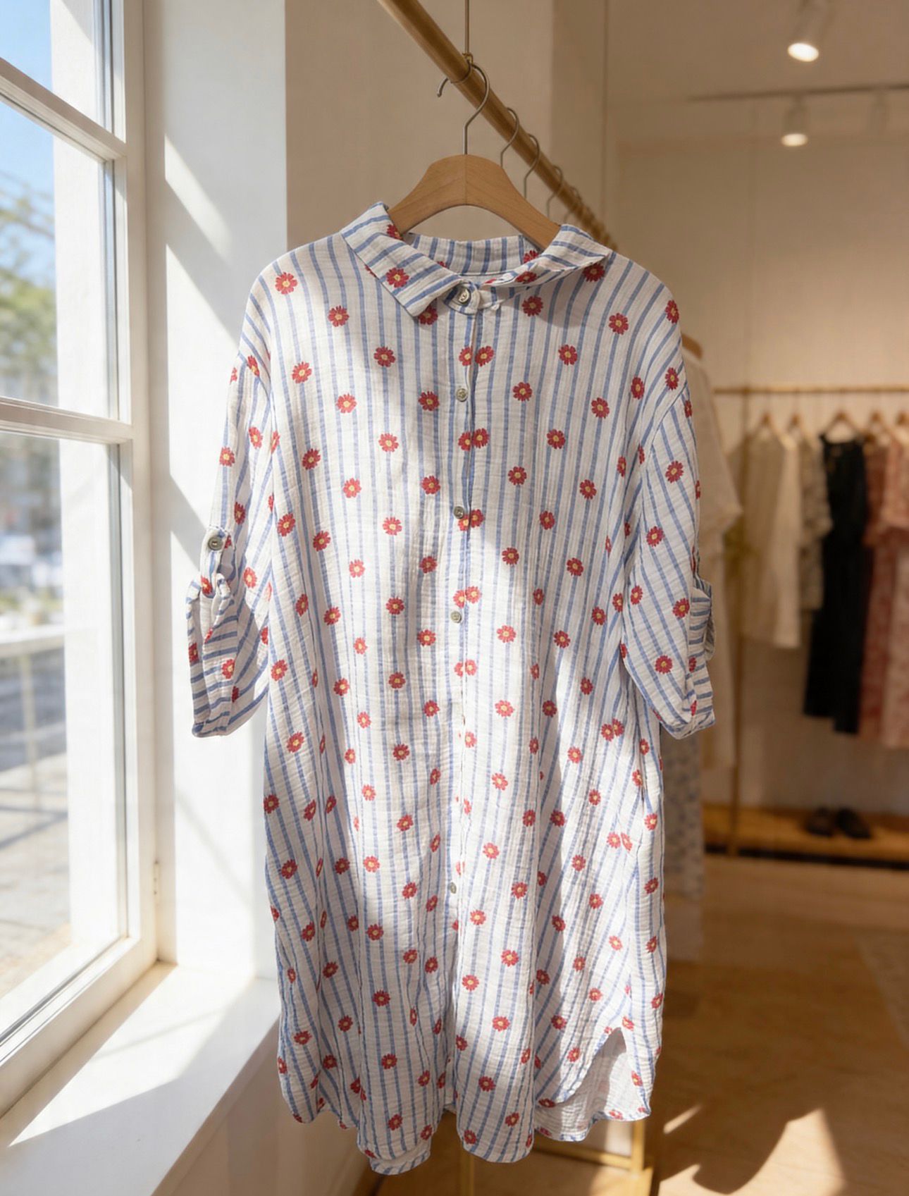 Muslin Floral Shirt Dress One Size | Made in Italy Cotton Dress