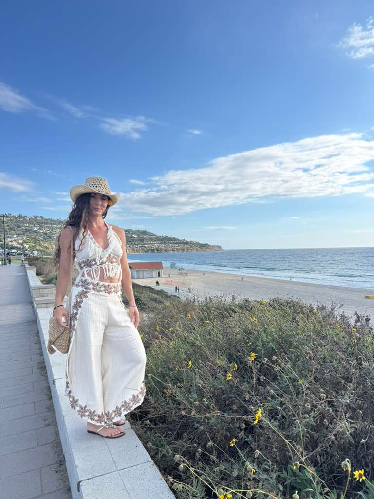 Fringe Embroidered Cotton Set – One Size Boho Chic Two Piece Outfit