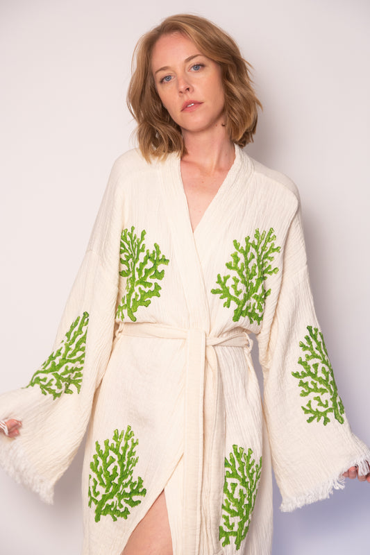 Leaf Print Cotton Robe