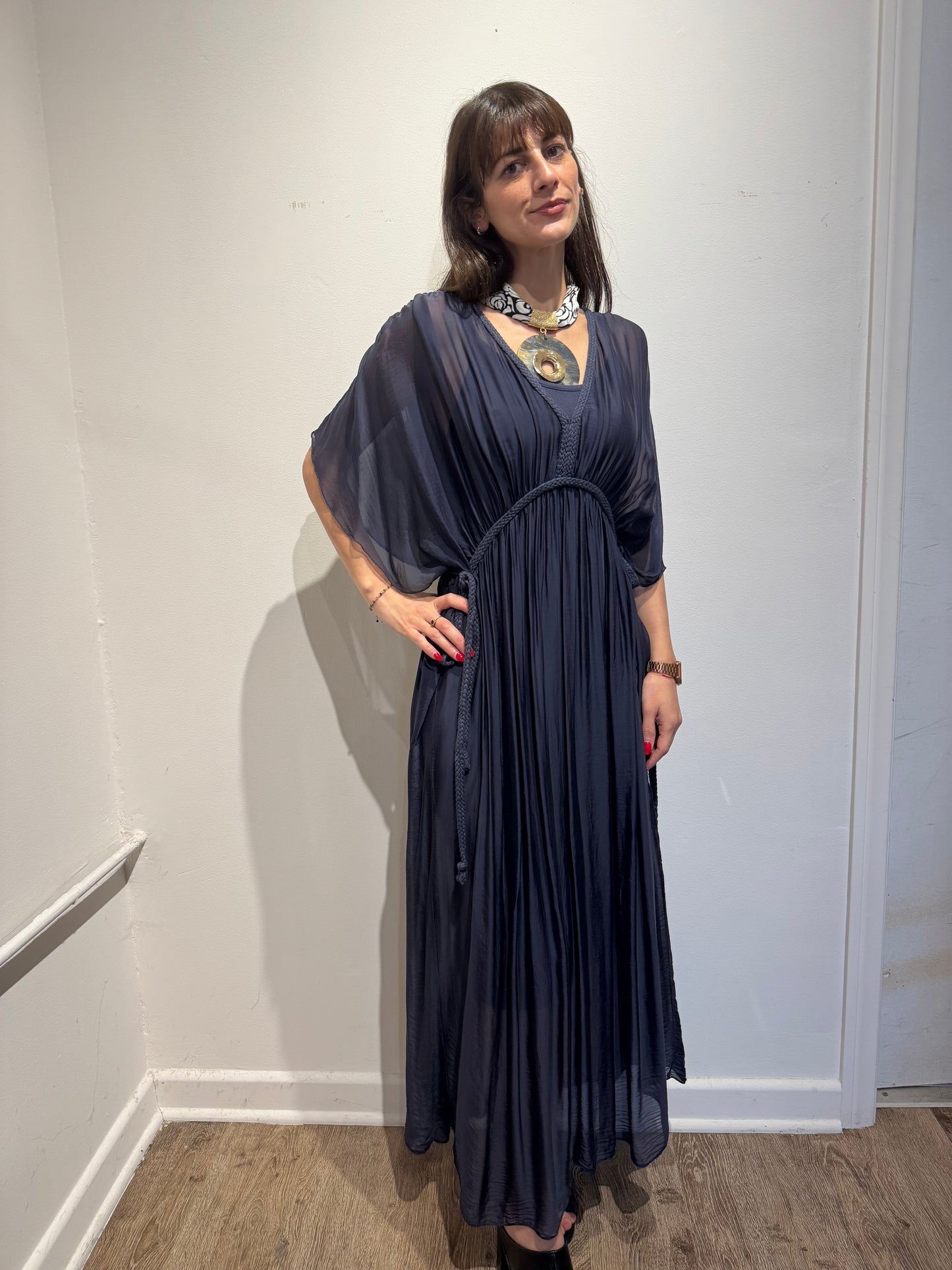 Goddess Silk Maxi Dress – Made in Italy – One Size Draped Boho Luxury Dress