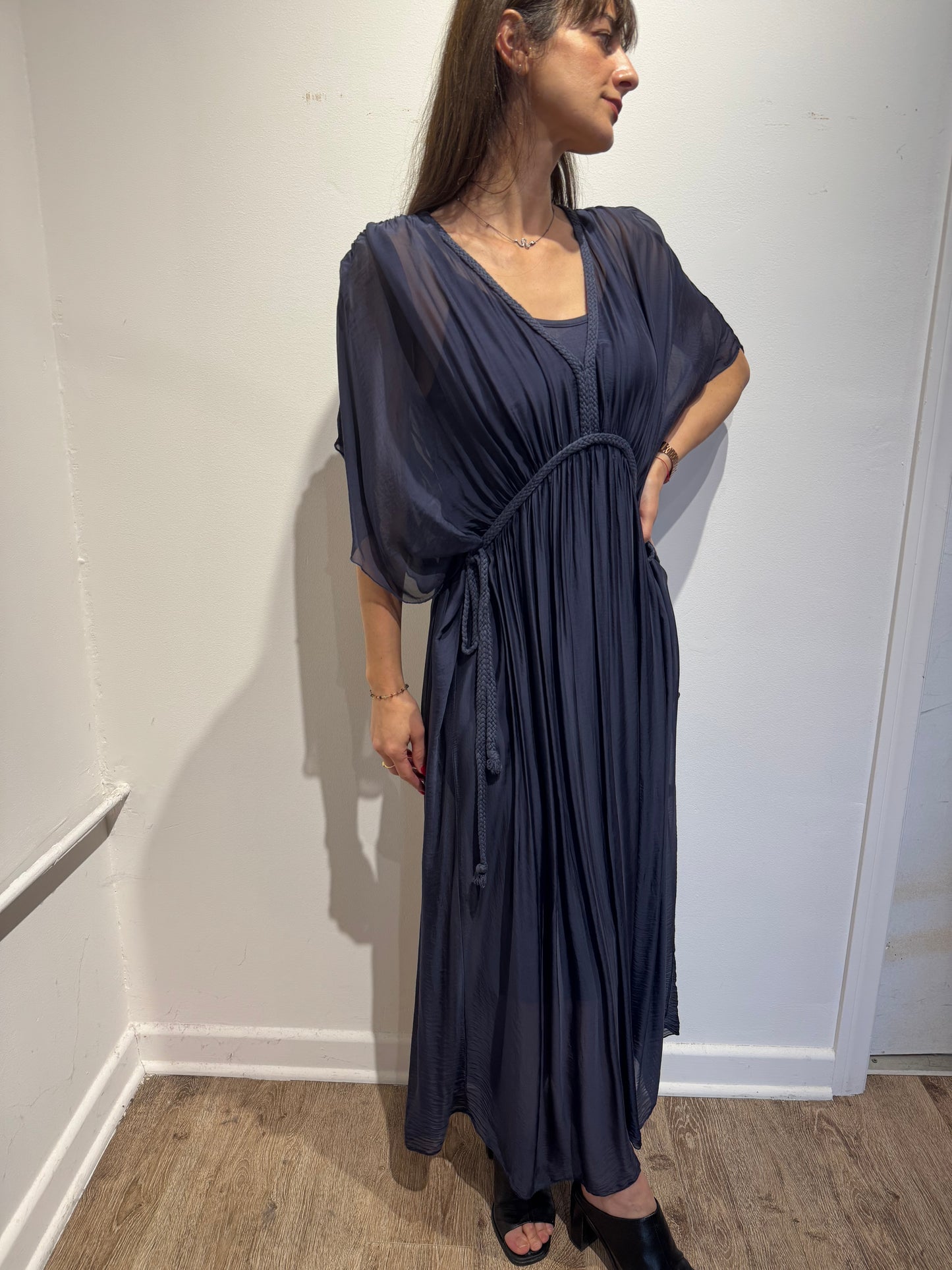 Goddess Silk Maxi Dress – Made in Italy – One Size Draped Boho Luxury Dress