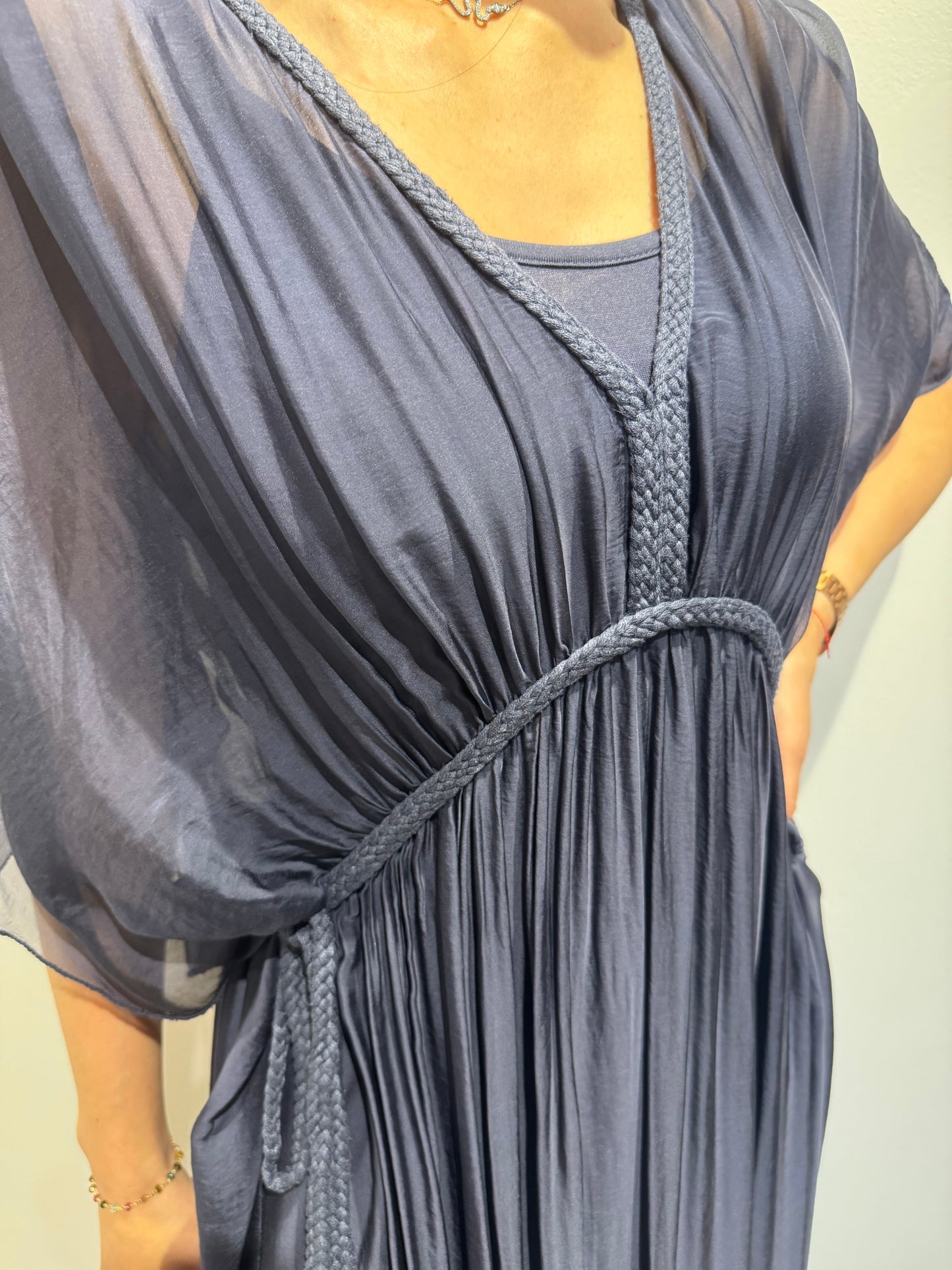 Goddess Silk Maxi Dress – Made in Italy – One Size Draped Boho Luxury Dress