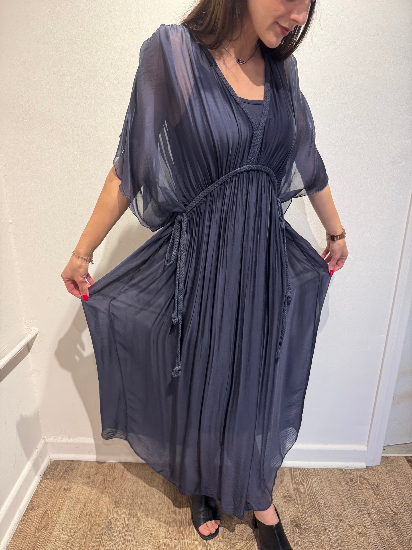 Goddess Silk Maxi Dress – Made in Italy – One Size Draped Boho Luxury Dress