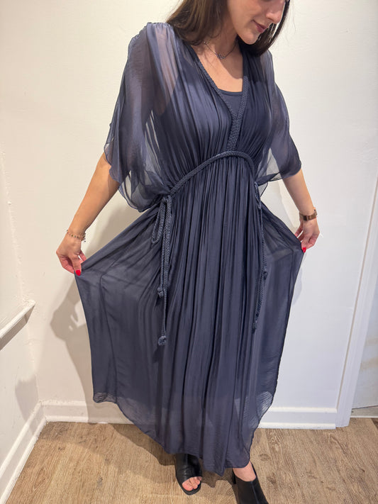 Goddess Silk Maxi Dress – Made in Italy – One Size Draped Boho Luxury Dress