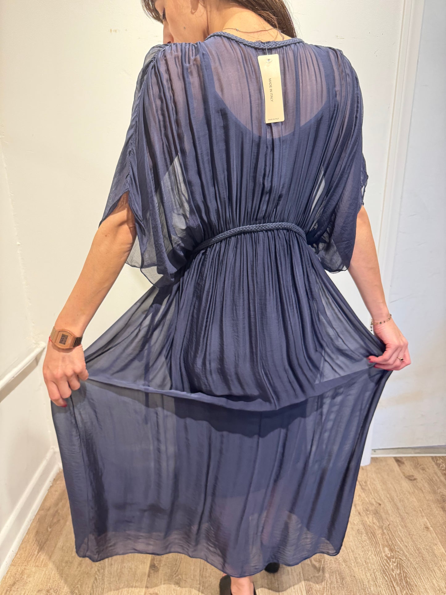 Goddess Silk Maxi Dress – Made in Italy – One Size Draped Boho Luxury Dress