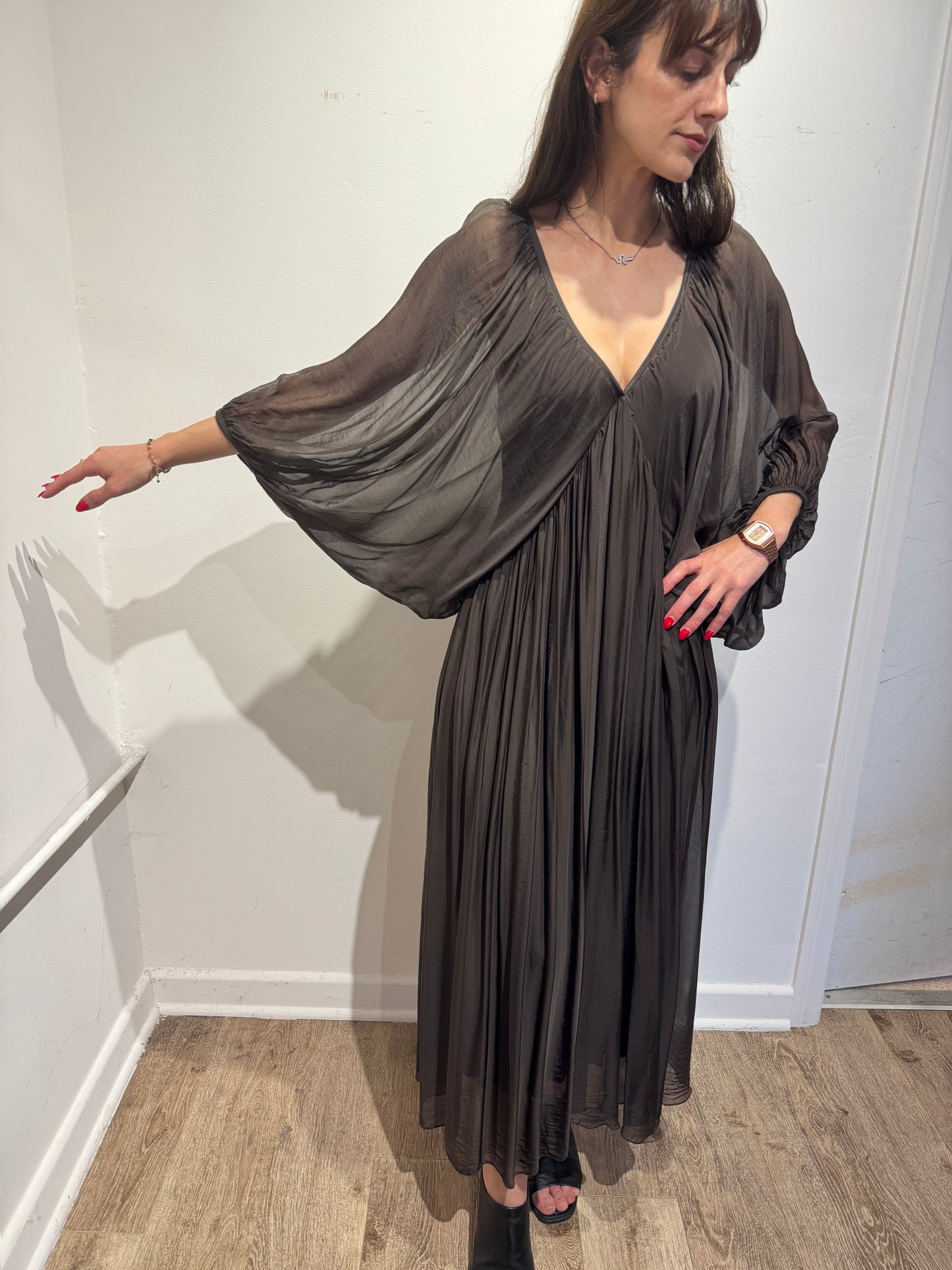 Empire Waist Italian Silk Dress Elegant Loose Fit Dress