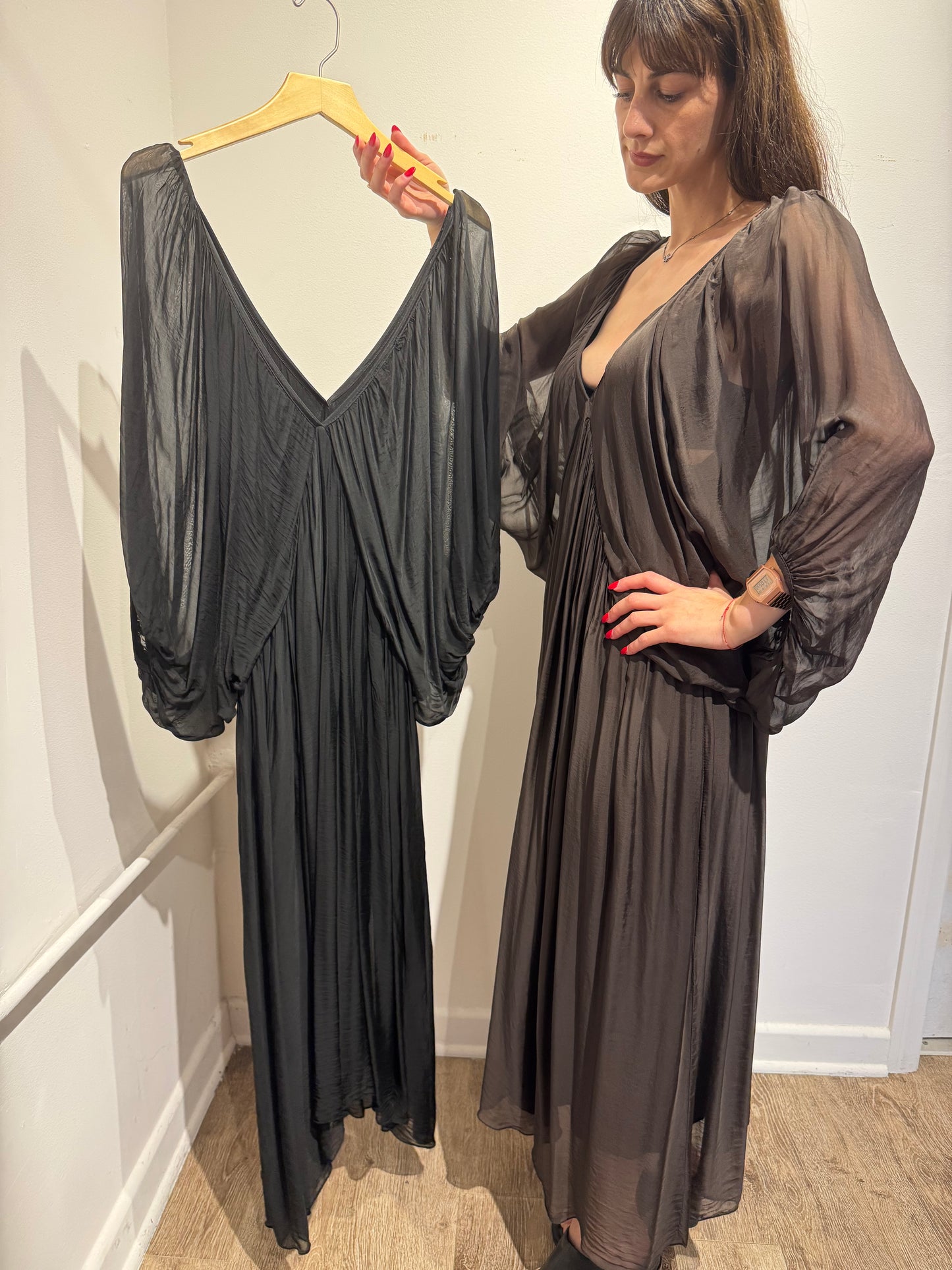 Empire Waist Italian Silk Dress Elegant Loose Fit Dress