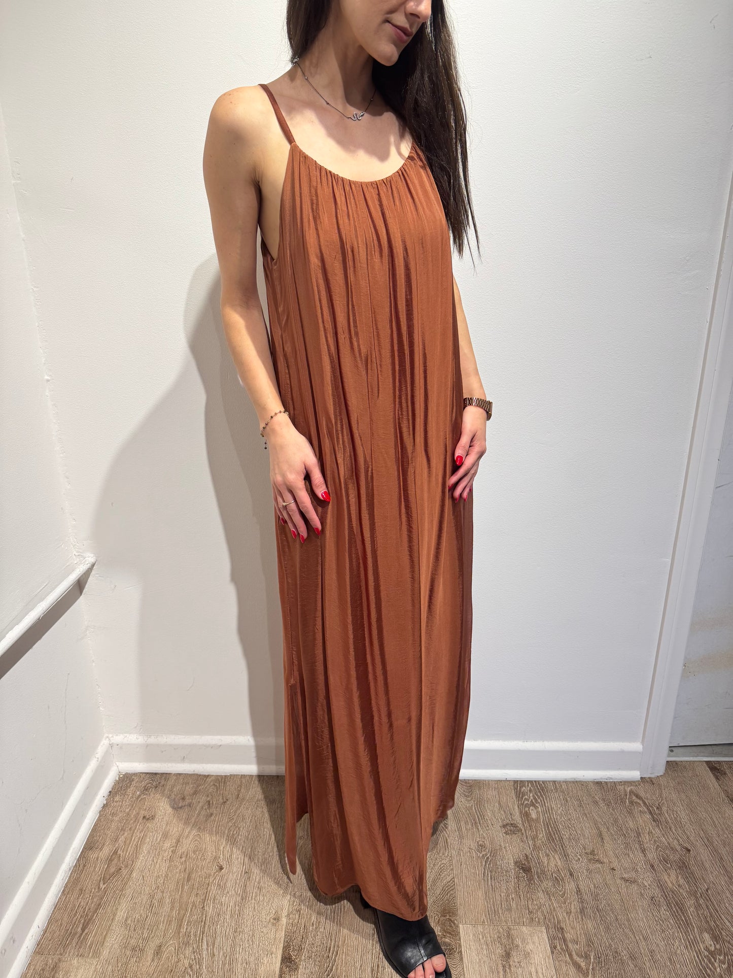 Italian Silk 2 Piece Set – Tie Front Maxi Dress Layered Top | Batwing Sleeve Boho Set | One Size