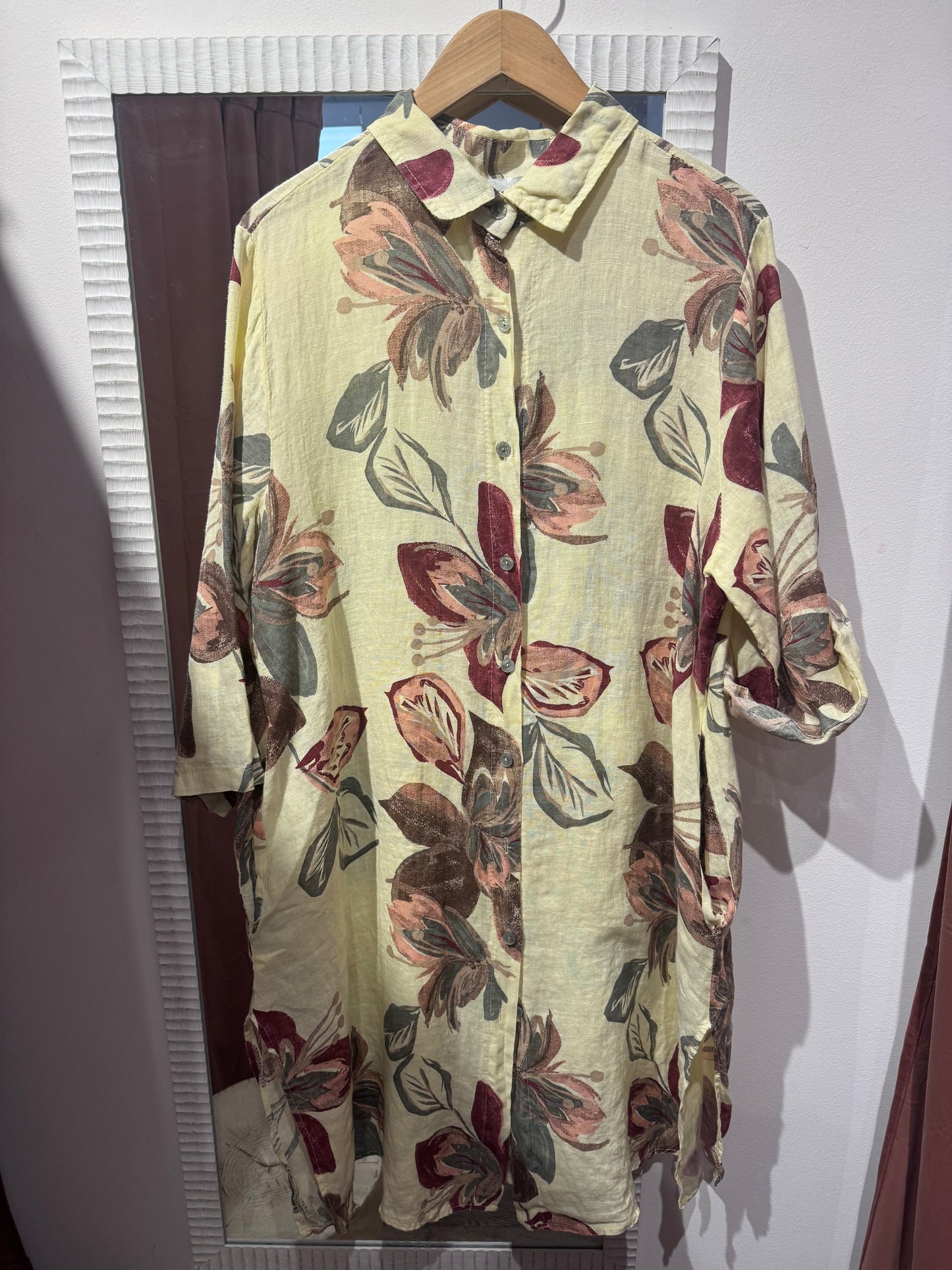 Linen Floral Shirt Dress – Made in Italy – One Size