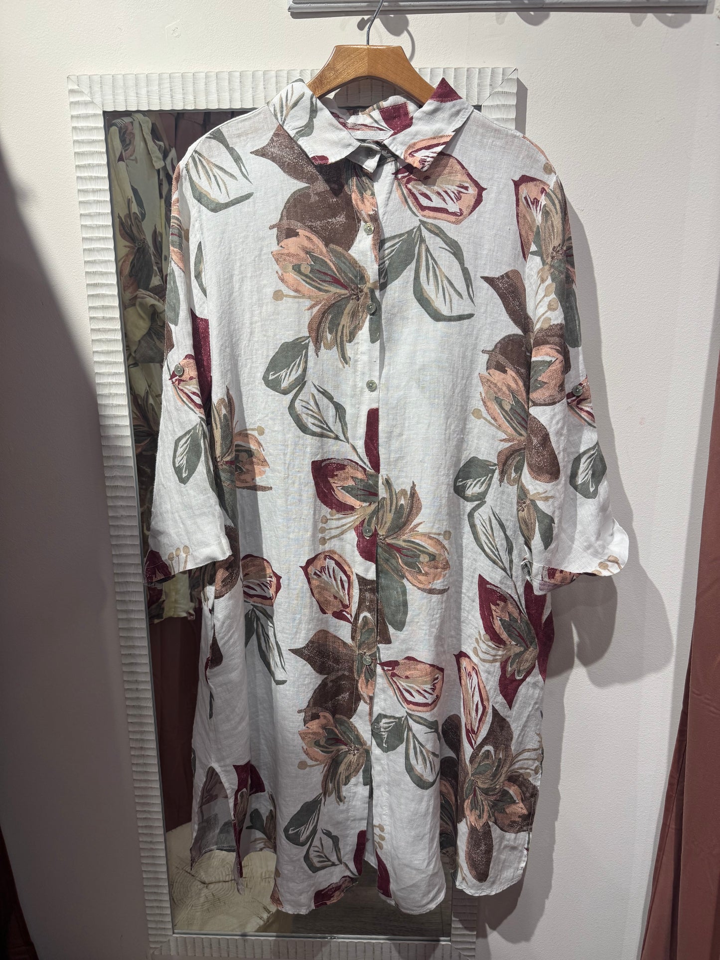 Linen Floral Shirt Dress – Made in Italy – One Size