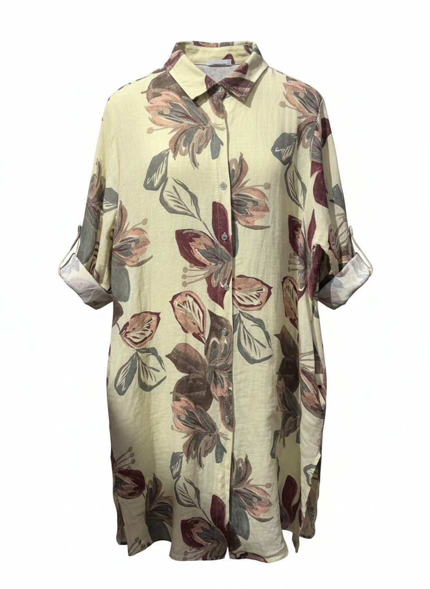 Linen Floral Shirt Dress – Made in Italy – One Size