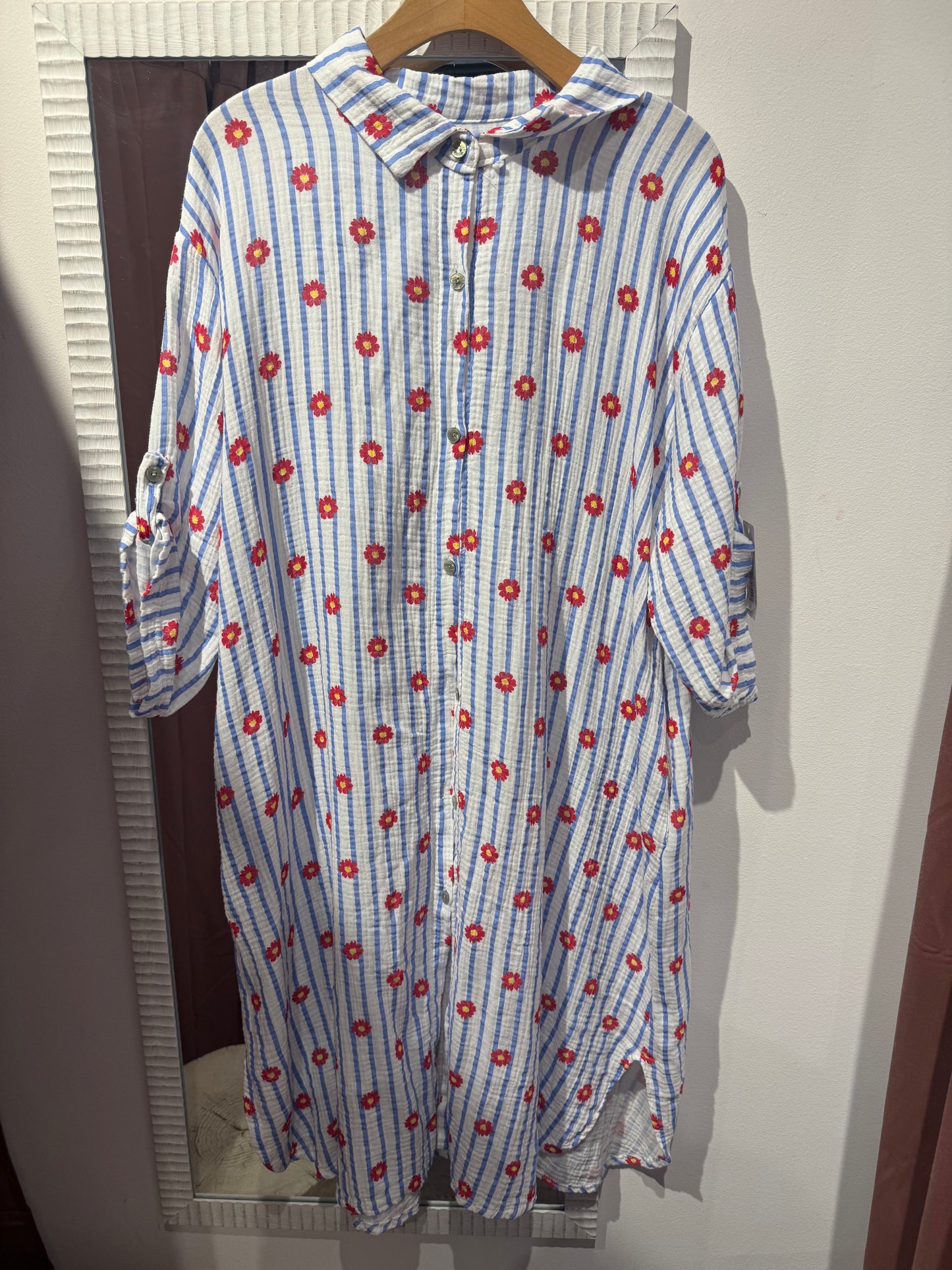 Muslin Floral Shirt Dress One Size | Made in Italy Cotton Dress
