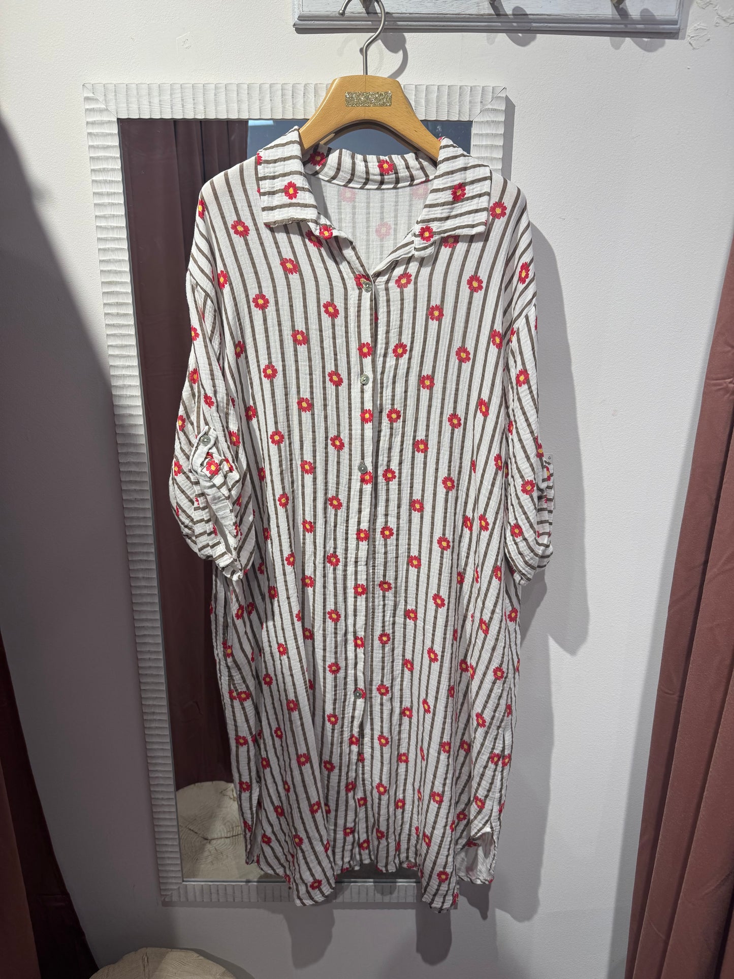 Muslin Floral Shirt Dress One Size | Made in Italy Cotton Dress