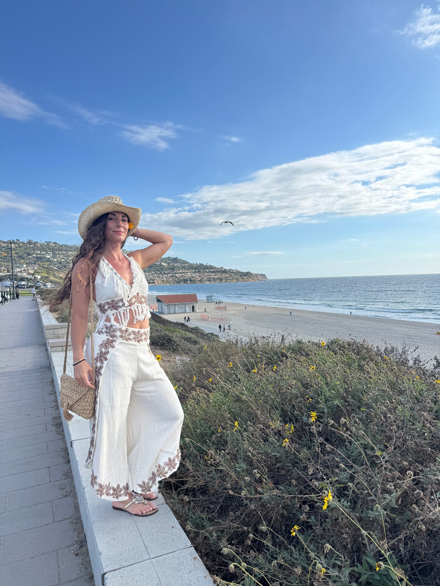Fringe Embroidered Cotton Set – One Size Boho Chic Two Piece Outfit