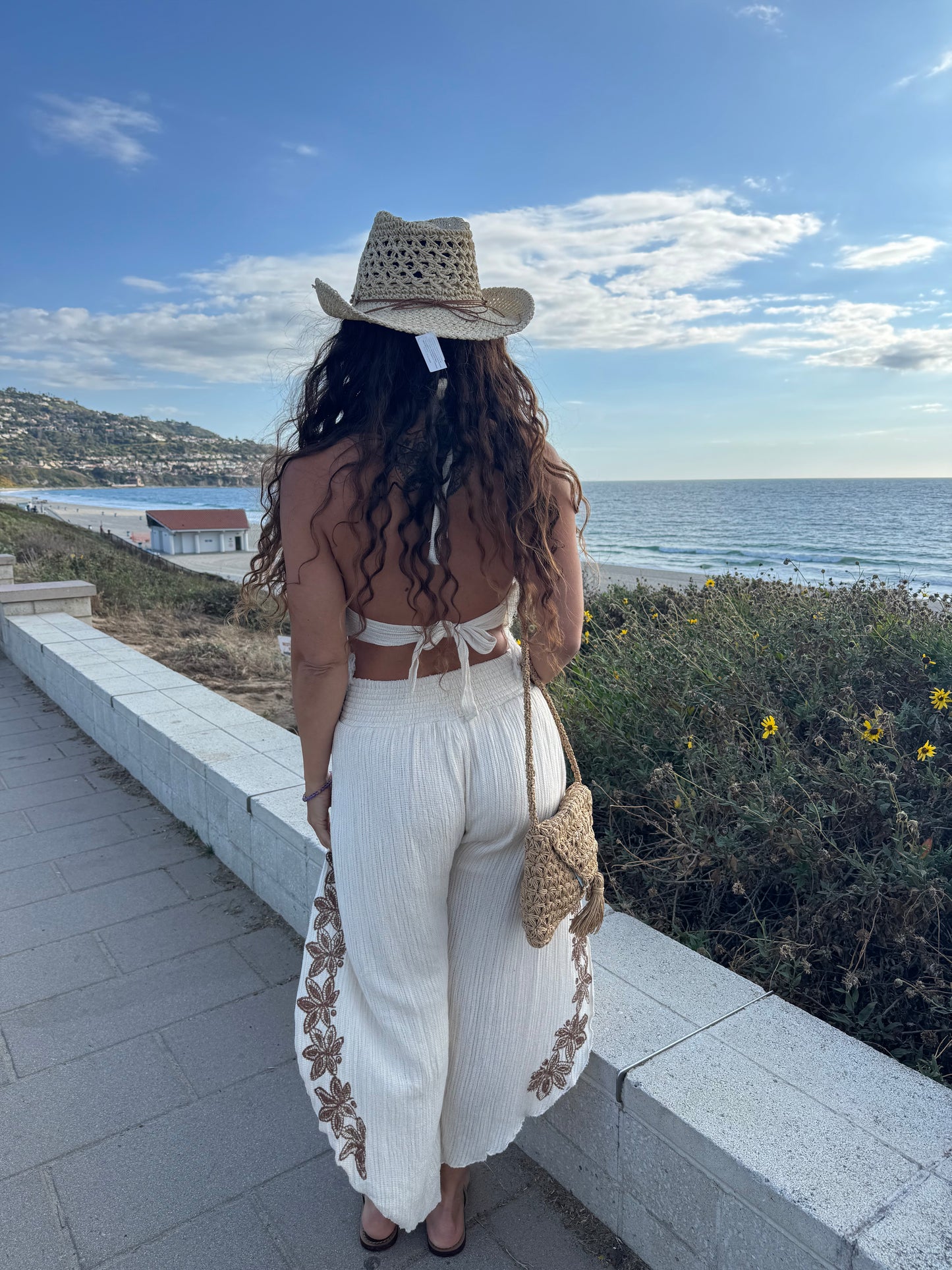 Fringe Embroidered Cotton Set – One Size Boho Chic Two Piece Outfit