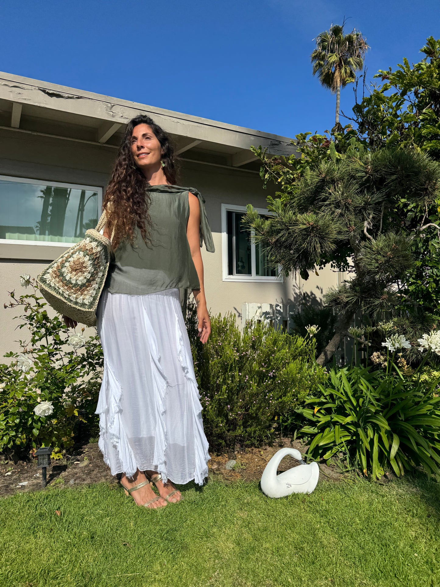 Silk Layered Maxi Skirt | One Size Boho Silk Skirt | Flowy Italian Resort Wear