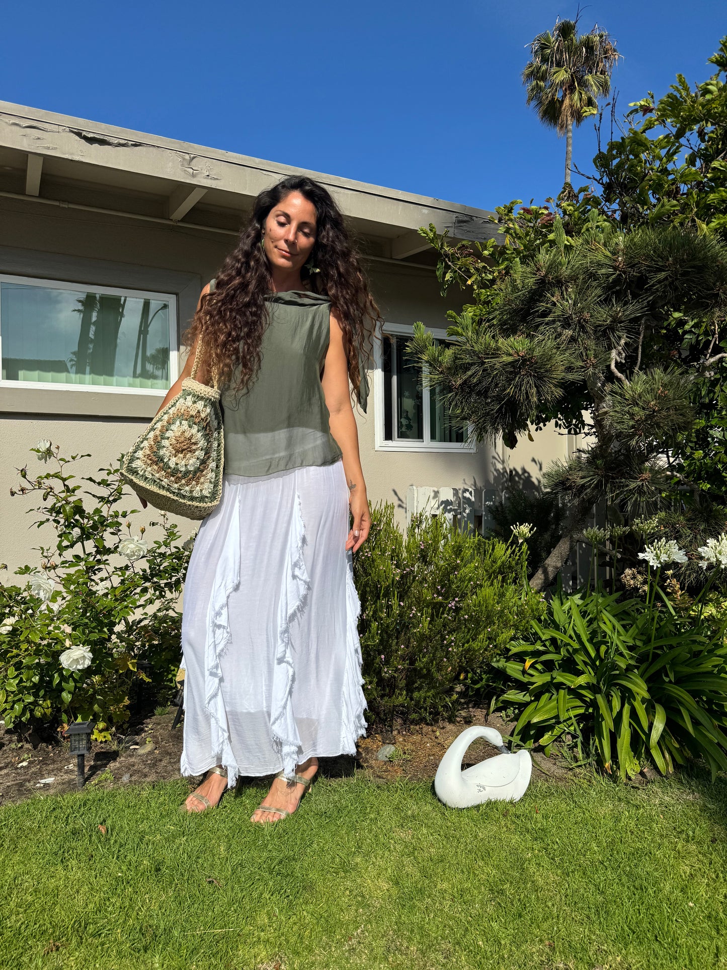 Silk Layered Maxi Skirt | One Size Boho Silk Skirt | Flowy Italian Resort Wear