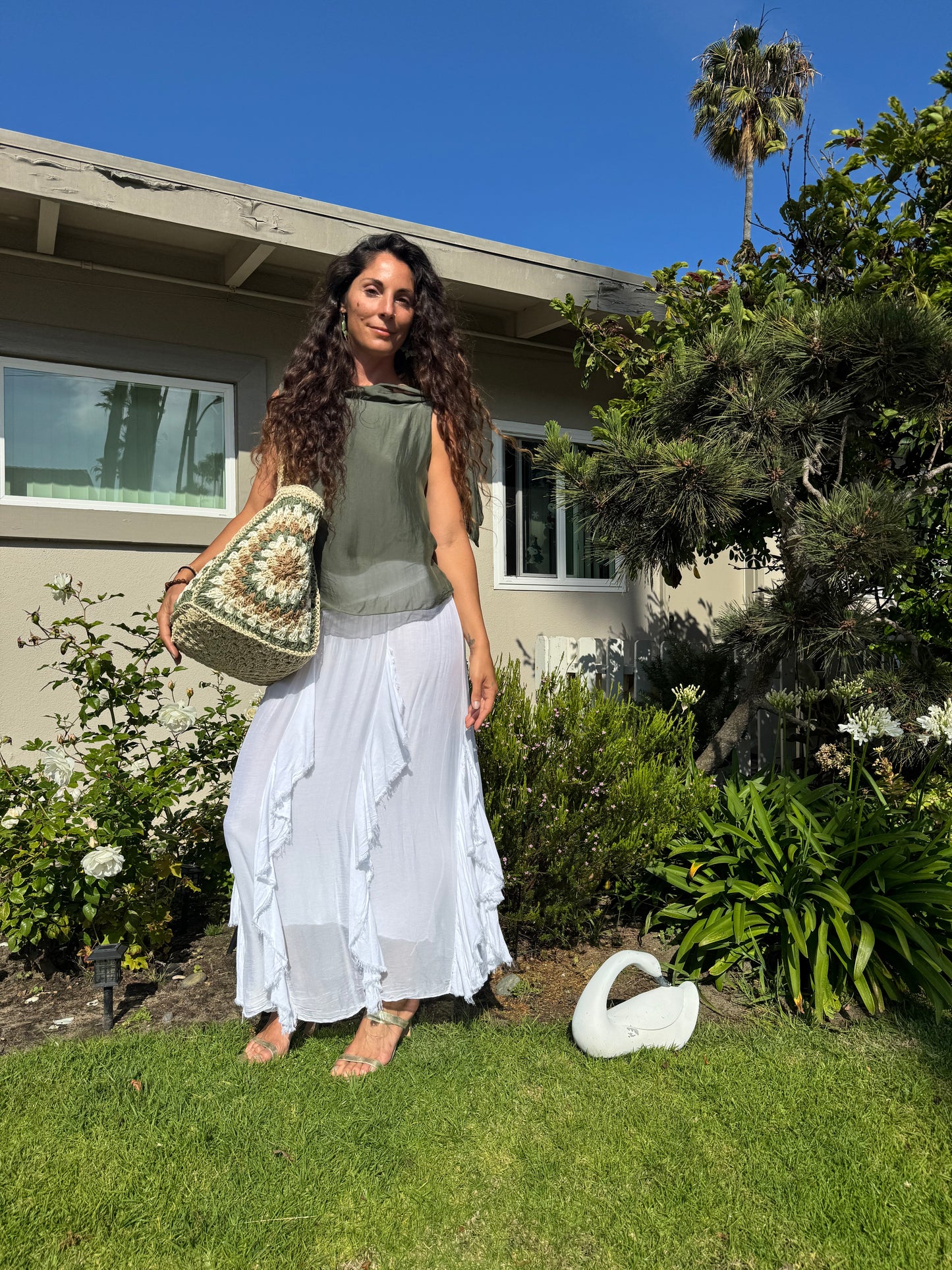 Silk Layered Maxi Skirt | One Size Boho Silk Skirt | Flowy Italian Resort Wear