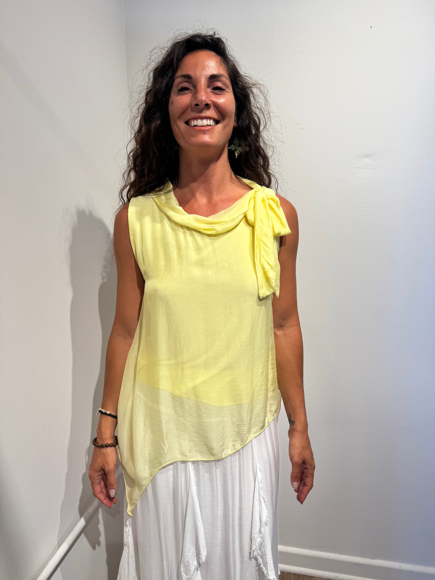 Silk Bow Asymmetric Top – Made in Italy