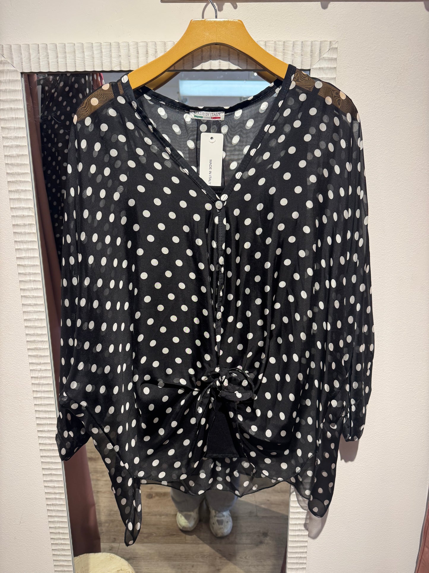 Silk Polka Dot Blouse – Made in Italy One Size | Oversized Button Front Shirt | Available in 3 Colors