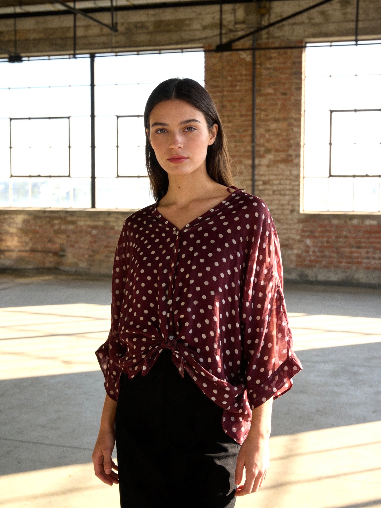 Silk Polka Dot Blouse – Made in Italy One Size | Oversized Button Front Shirt | Available in 3 Colors