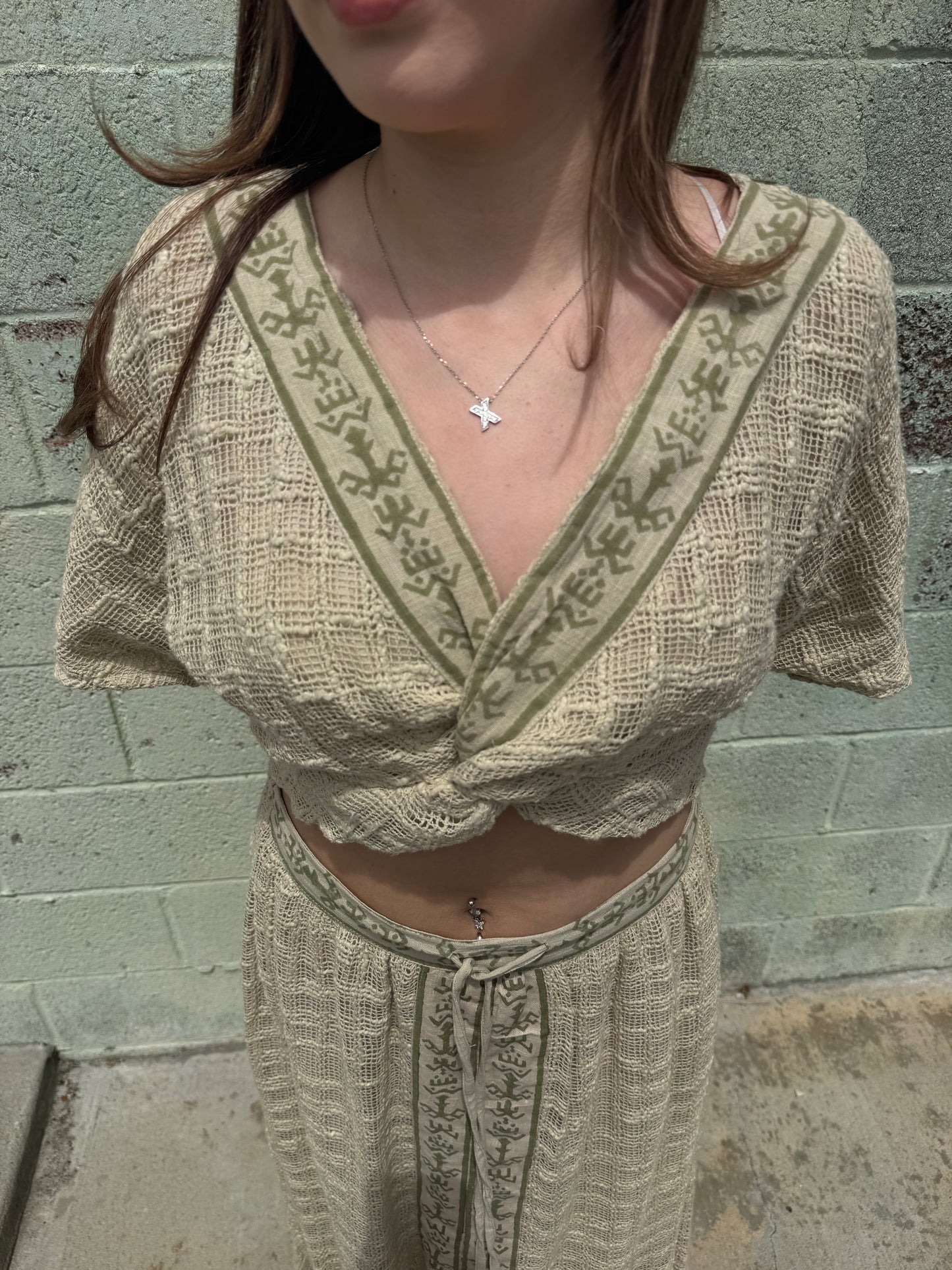 Boho Patchwork Gauze Crop Top &amp; Asymmetrical Skirt Set – One Size – Festival Style Two Piece Outfit