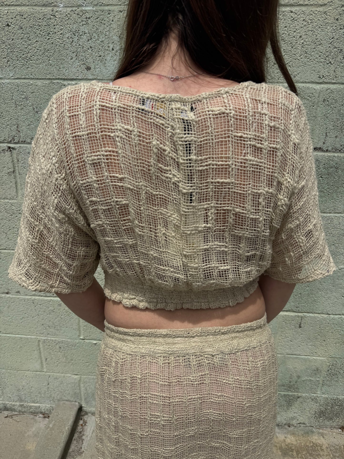 Boho Patchwork Gauze Crop Top &amp; Asymmetrical Skirt Set – One Size – Festival Style Two Piece Outfit
