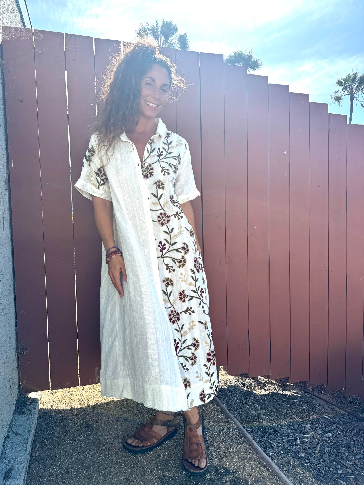 Embroidered Cotton Shirt Dress | Boho Maxi Dress | Button Front