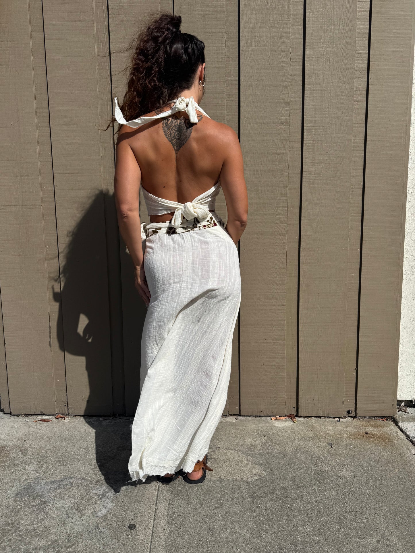 Boho Embroidered Two-Piece Maxi Skirt Set | White Cotton Crop Top &amp; Wrap Skirt | Resort Wear | Festival Outfit | Handmade Style