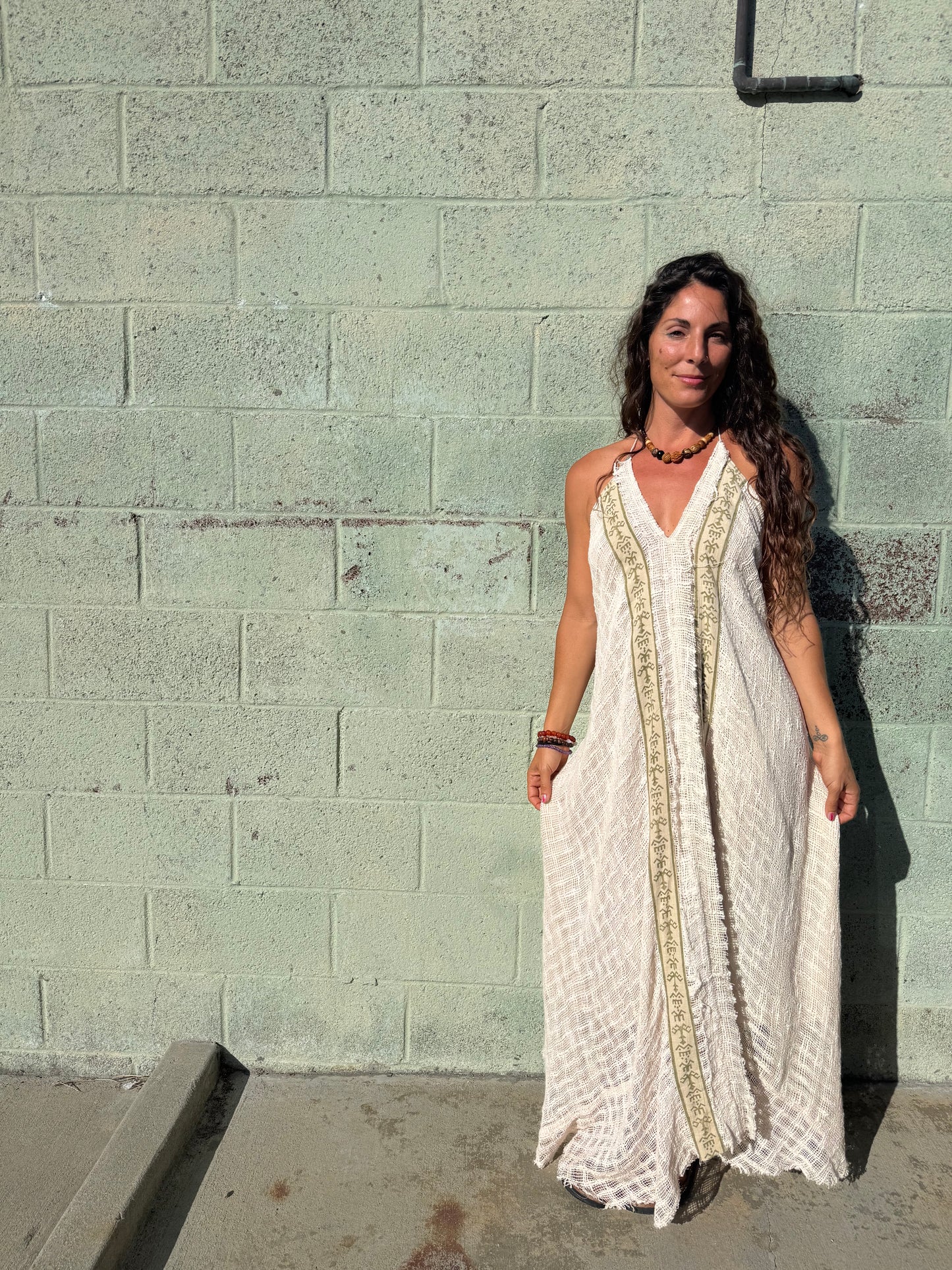 Bohemian Crochet Halter Maxi Dress – Handmade Cotton Lace Dress – One Size