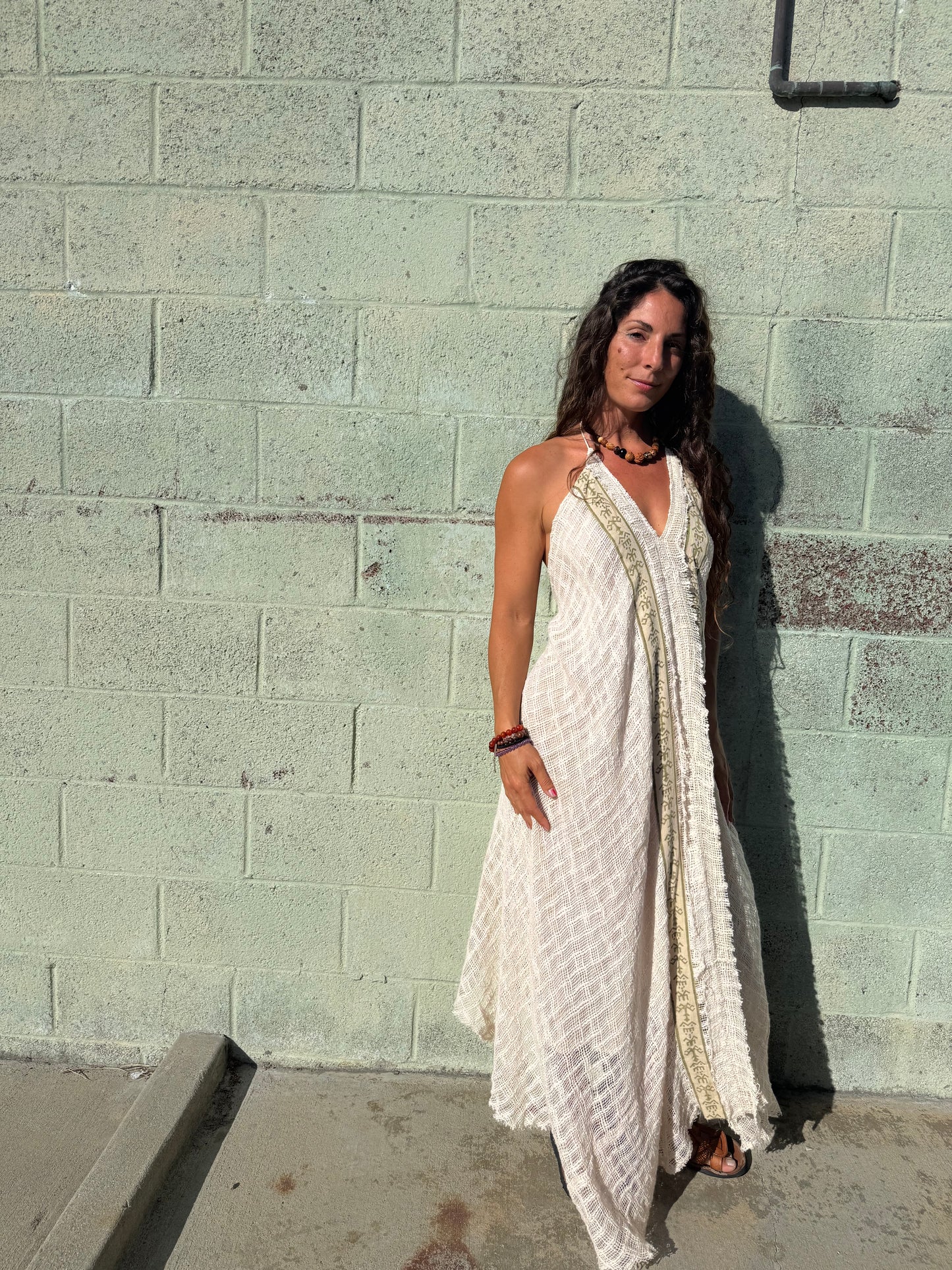 Bohemian Crochet Halter Maxi Dress – Handmade Cotton Lace Dress – One Size