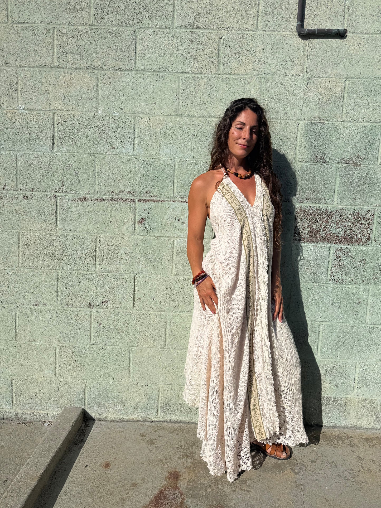 Bohemian Crochet Halter Maxi Dress – Handmade Cotton Lace Dress – One Size