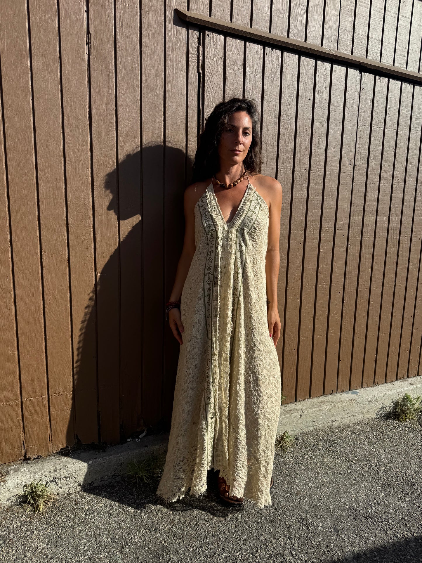 Bohemian Crochet Halter Maxi Dress – Handmade Cotton Lace Dress – One Size