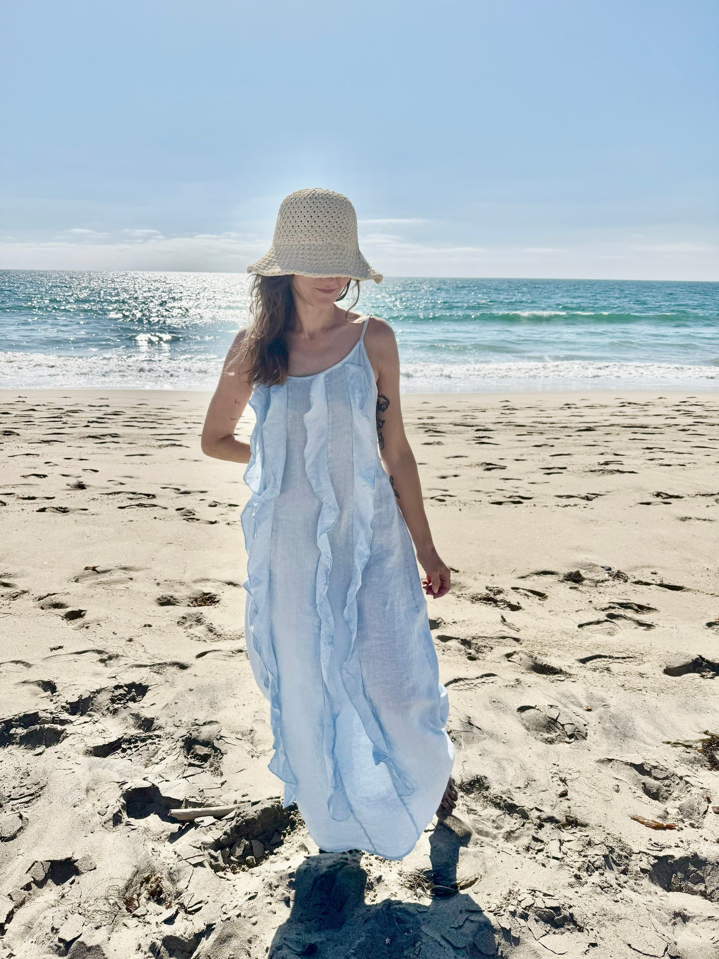 Linen Ruffle Maxi Dress – Boho Beach Dress | Lightweight Summer Linen Dress