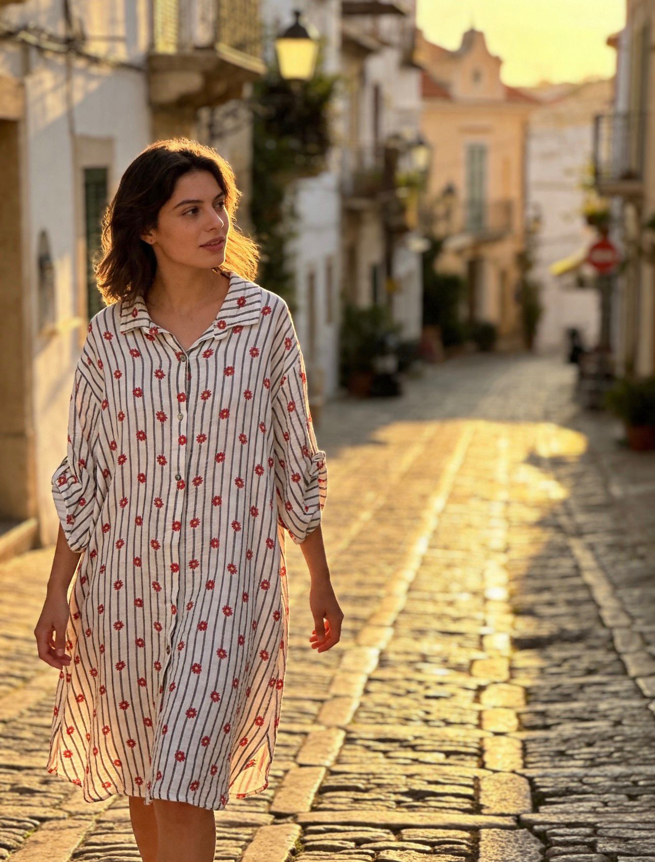 Muslin Floral Shirt Dress One Size | Made in Italy Cotton Dress
