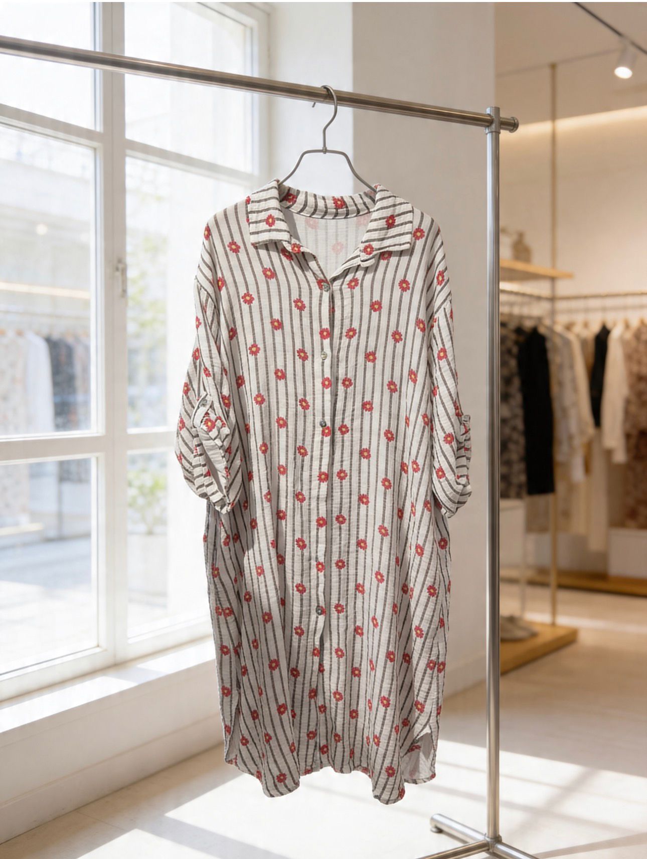 Muslin Floral Shirt Dress One Size | Made in Italy Cotton Dress