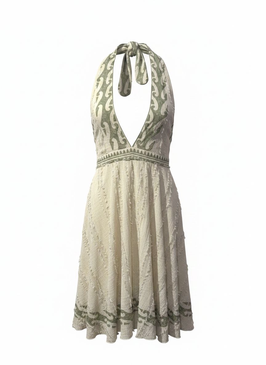 Golden Sands Halter Mini Dress – Boho Cotton Sundress with Open Back