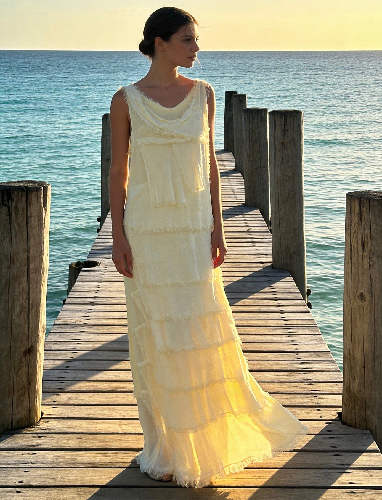 Silk Layered Ruffle Maxi Dress – Made in Italy