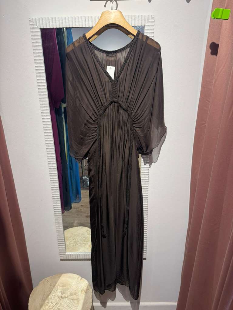 Goddess Silk Maxi Dress – Made in Italy – One Size Draped Boho Luxury Dress