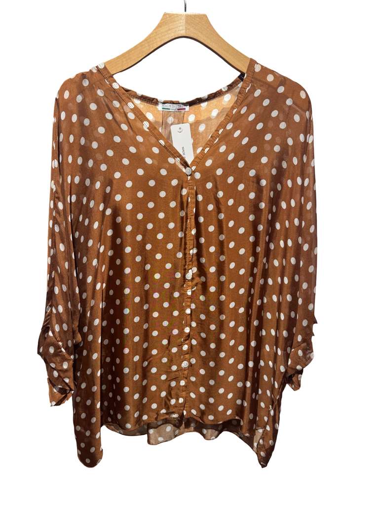Silk Polka Dot Blouse – Made in Italy One Size | Oversized Button Front Shirt | Available in 3 Colors