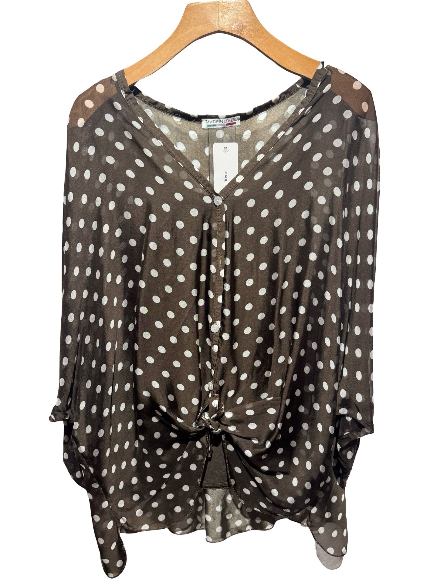 Silk Polka Dot Blouse – Made in Italy One Size | Oversized Button Front Shirt | Available in 3 Colors